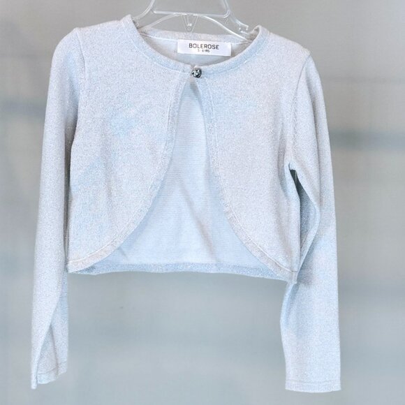 Girls Long Sleeve Sparkle Cardigan Childrens Kids Bolero Shrug, Size 5-6 - Picture 1 of 5